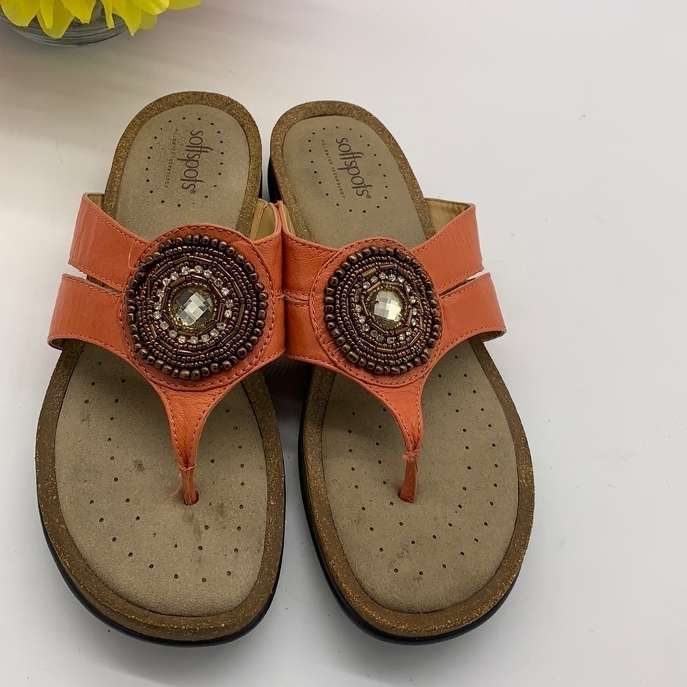 Soft spots Orange Leather bejeweled Flip Flop - 9. FFT0495B